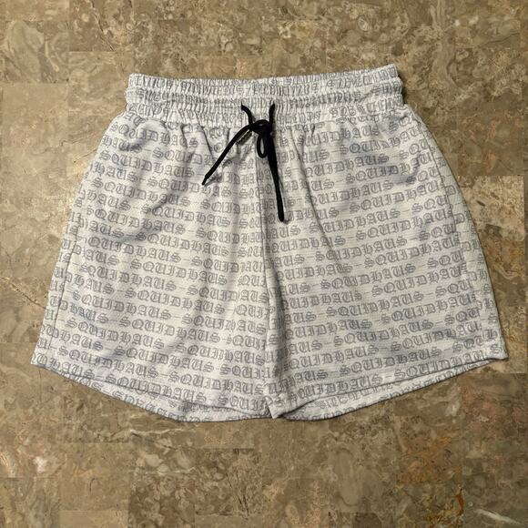 Squidhaus Shorts Mens Medium White Mesh 4” Gym Running Spellout - Picture 1 of 10